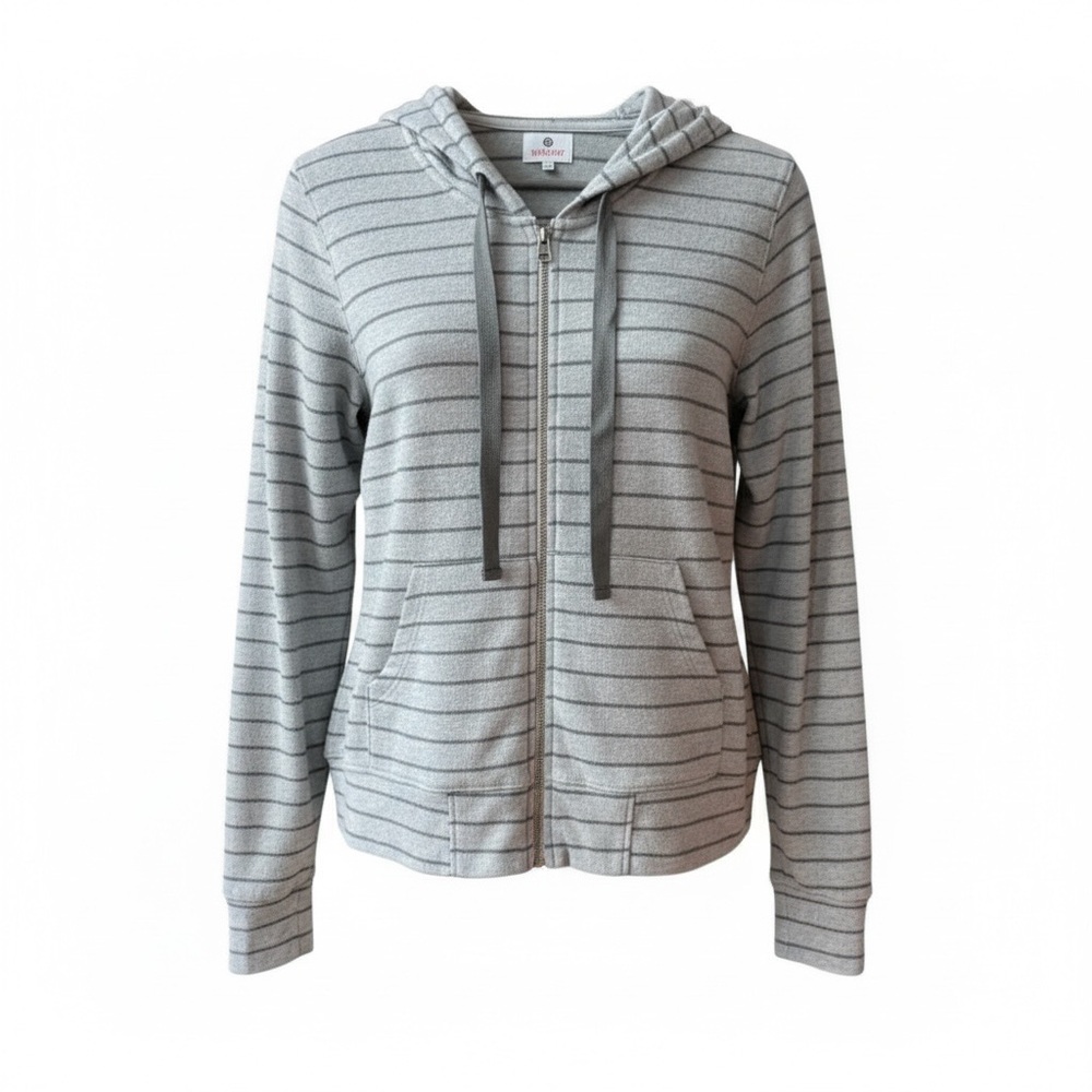 Sundry Style Zip Front Hoodie Striped Gray Size 3 NWOT